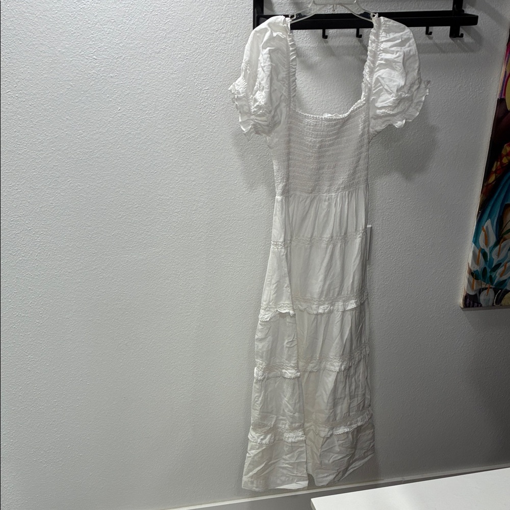 Astr White Puff-Sleeve Maxi Dress with Smocked Bodice